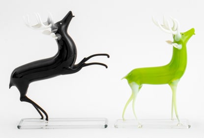 Bimini German Blown Glass Stags, 2