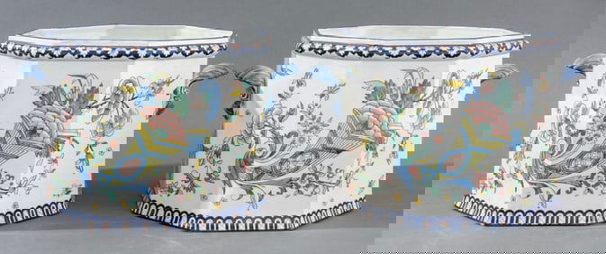 Italian Faenza Octagonal Jardinieres, Pair