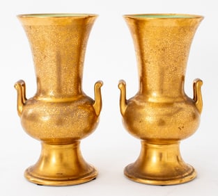 Pickard Gold-Encrusted Campagna Form Urns, Pair