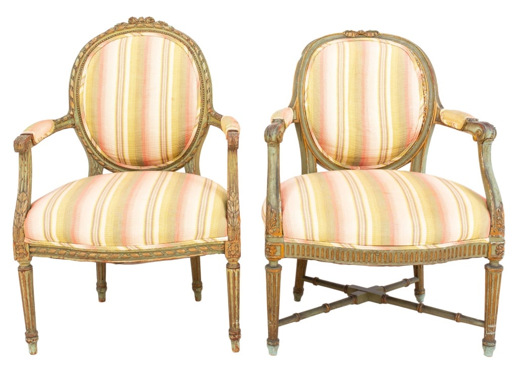 Neoclassical Style Green-Painted Armchairs, 2 (1 of 12)