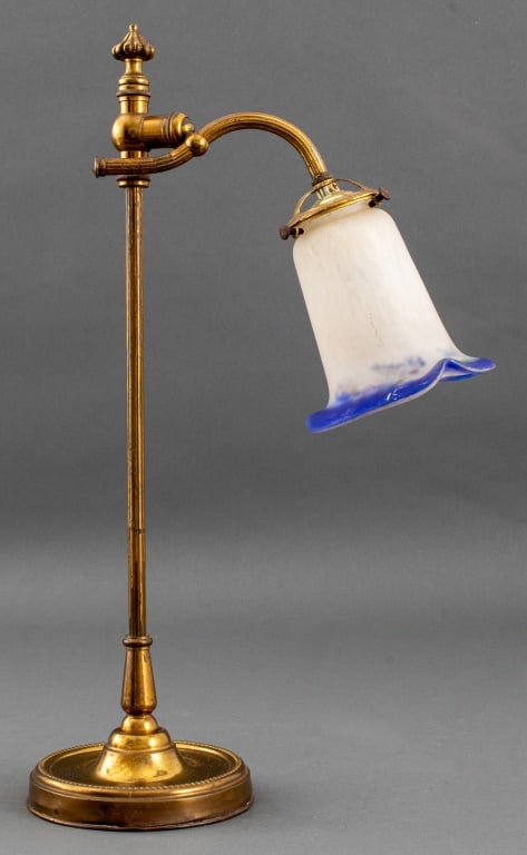 Jean Noverdy Art Deco Brass Art Glass Desk Lamp (1 of 14)