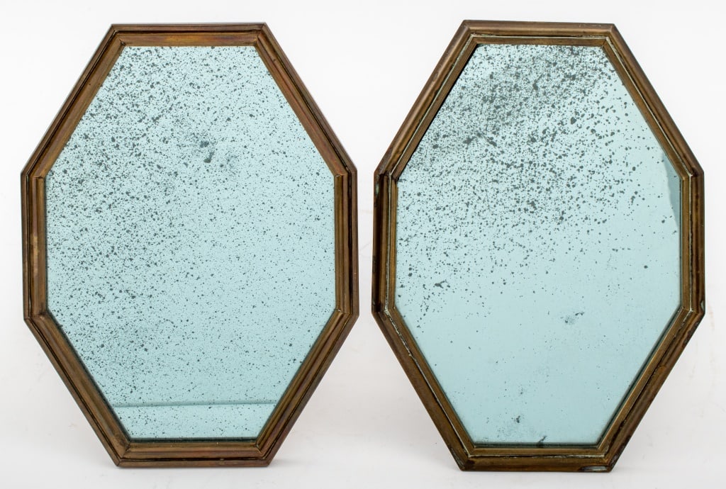 Art Deco Oblong Octagonal Bronze Mirrors, Pair (1 of 6)