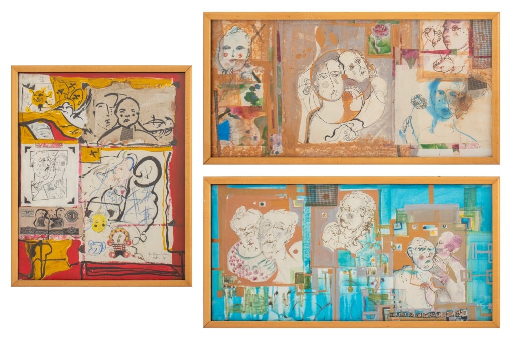 Eva Bouzard-Hui Abstract Collage Compositions, 3: Eva Bouzard-Hui (American, 1936-2023), Three Abstract Compositions, Mixed Media Collages, comprising: "The Relationship Between a Journey, A Thought, and a Commitment", signed lower right, studio labe