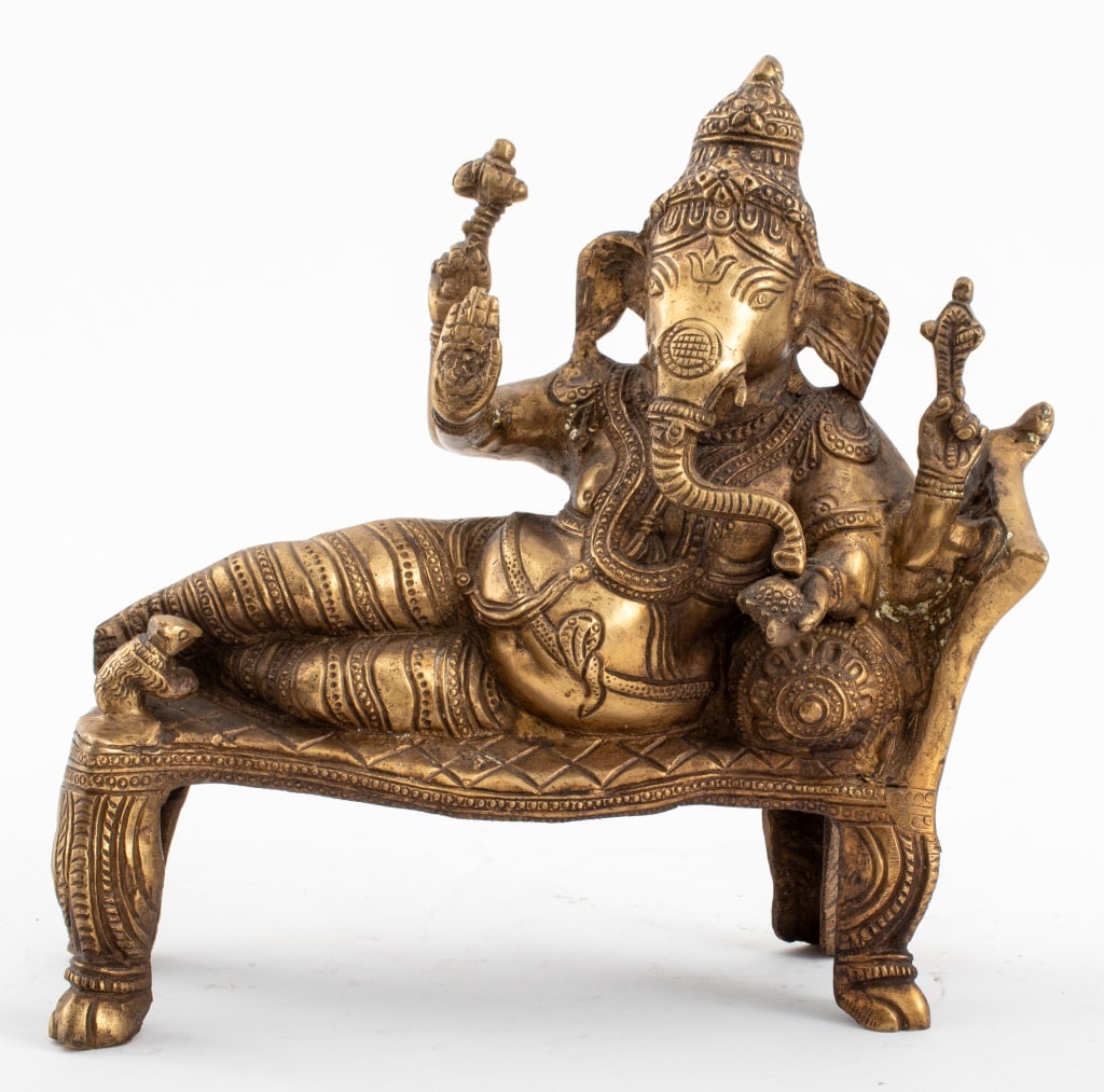 Indian Reclining Ganesha Gilt Bronze Sculpture (1 of 7)