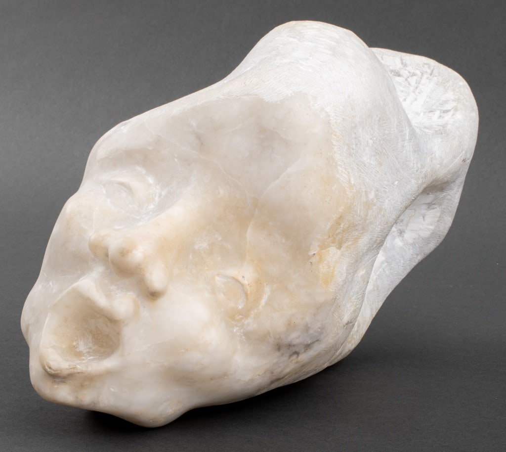 Norman Carton Screaming Bust Marble Sculpture: Norman Carton (Ukrainian/American, 1908-1980) Screaming Bust Carved Marble Sculpture, apparently unsigned. 8" H x 7" W x 15" D. Provenance: From a New York City Collection. Keywords: Statue, Face, Fig
