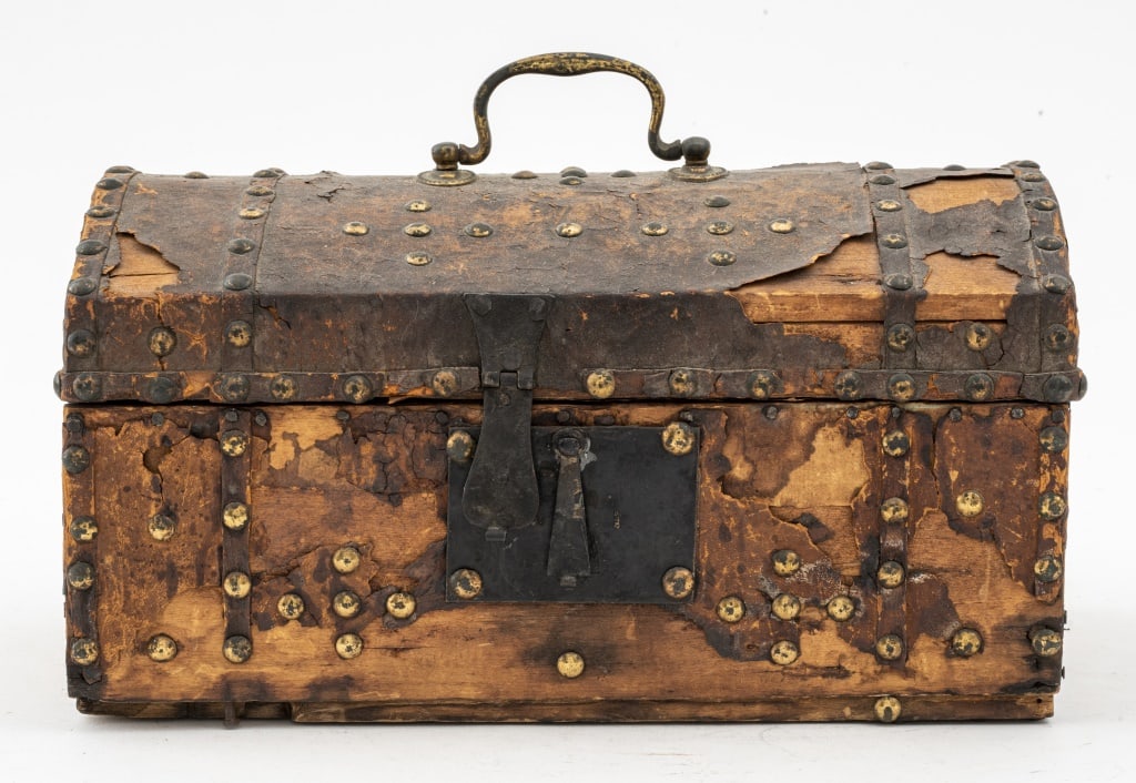 Carved Wood & Leather Document Box, 19th C. (1 of 19)