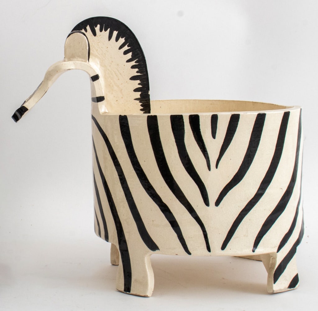 Folk Art Zebra Form Ceramic Cachepot (1 of 5)