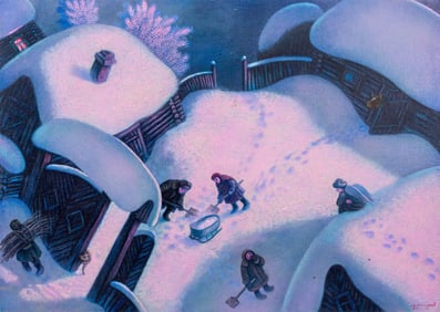 Igor Shaimardanov "Shoveling Snow" Oil on Canvas