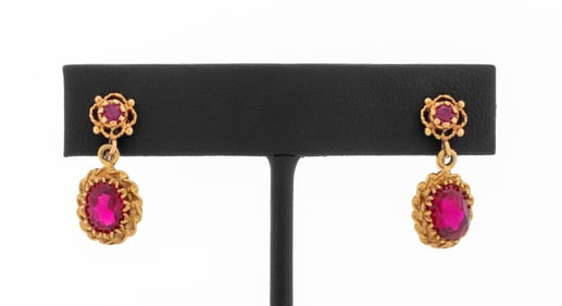 14K Yellow Gold Ruby Drop Earrings