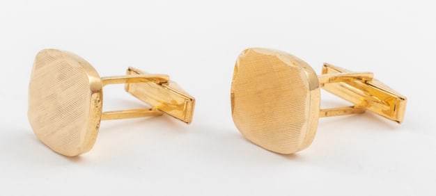 Vintage 14K Gold Engraved Finish Cufflinks, 1960s