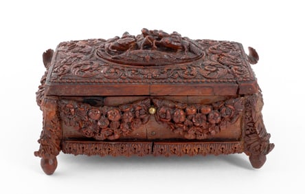 Bavarian Black Forest Carved Walnut Covered Box