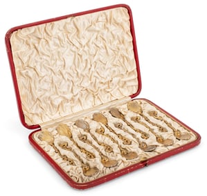 Victorian Ornate Silver Gilt Spoons, 12