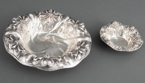 American Sterling Silver Floral Repousse Bowls, 2