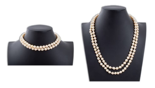 Cultured Pearl 14K White Gold Clasp Necklaces, 2