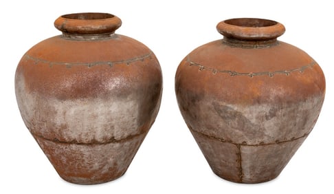Riveted Iron Floor Vases, Pair