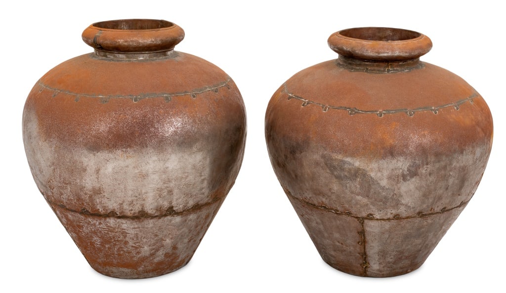 Riveted Iron Floor Vases, Pair (1 of 6)