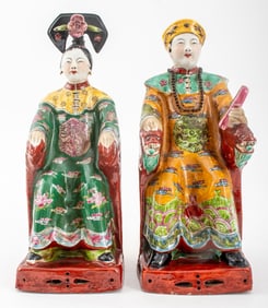 Chinese Emperor and Empress Ceramic Sculptures, 2