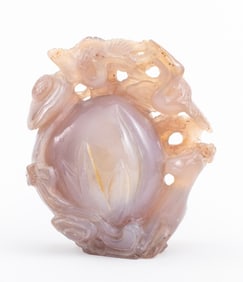 Chinese Carved Agate Deer & Crane Sculpture