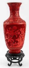 Chinese Carved Red Cinnabar Lacquer Vase