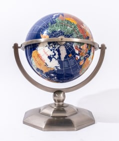 Stone Specimen World Globe on Metal Stand