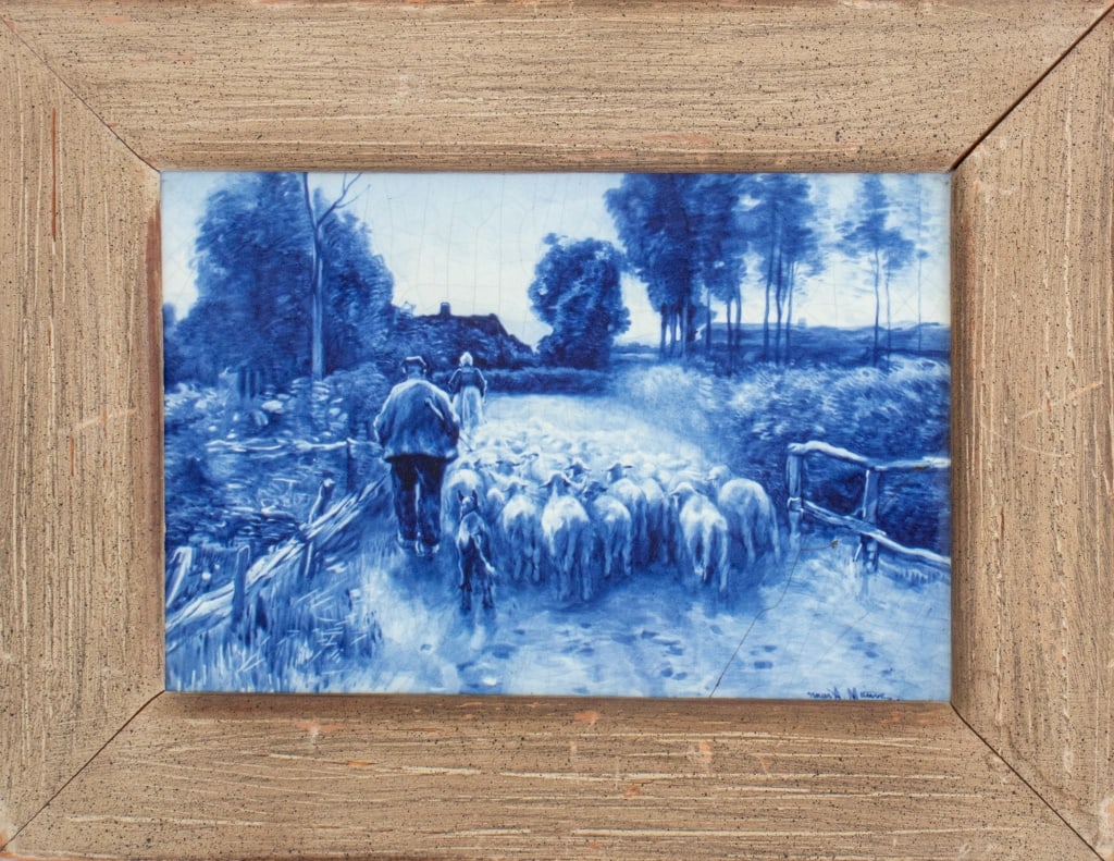 After Anton Mauve Pastoral Scene Delft Blue Tile (1 of 9)