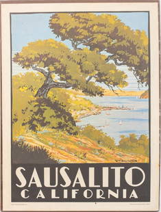 William Frederick Dohrmann "Sausalito, CA" Poster: William Frederick Dohrmann (American, 1906-1989), "Sausalito, California", Offset Lithograph Poster in Colors, 1968, signed in plate center right, printed by Graphic Arts of Marin, Inc. 24" H x 18" W.