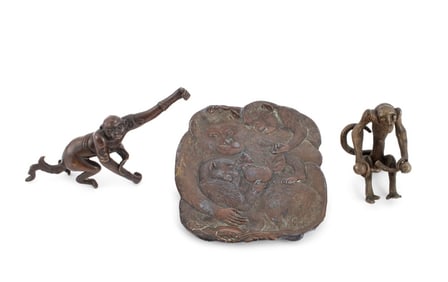Patinated Bronze Monkey Motif Articles, 3