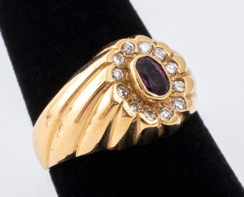 14K Yellow Gold Amethyst Diamond Ring