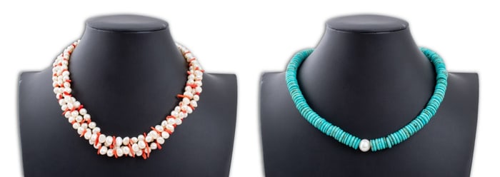 Turquoise Cultured Pearl Coral Necklace Set, 2