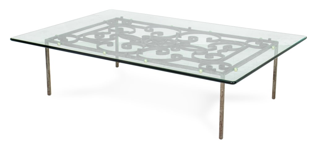French Art Deco Glass-Topped Wrought Iron Table (1 of 6)