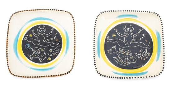 Louis Mendez Figural Group Ceramic Plates, Pair