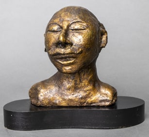 Illegibly Signed Portrait Bust of a Man Sculpture