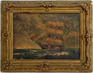 British School Maritime Scene Oil on Canvas, 19 C.