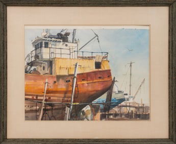 Ward Palmer Mann "Dragger Texas..." Watercolor