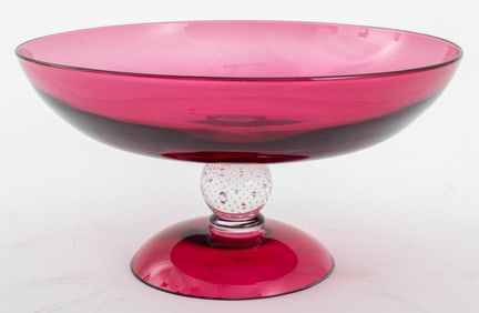 Pairpoint Cranberry Controlled Bubble Glass Tazza