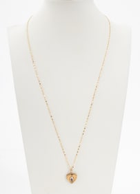 10K Yellow Gold Heart Locket Pendant Necklace