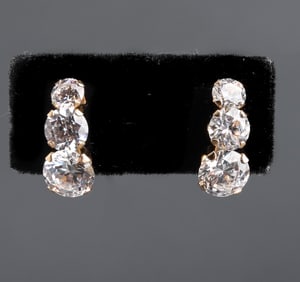Diamonique 14K Yellow Gold CZ Earrings, Pair