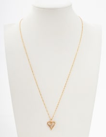 10K Yellow Gold Diamond Heart Pendant Necklace
