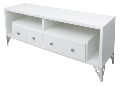 Hollywood Regency White Lacquered TV Stand