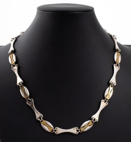 Vintage Taxco Mexican Silver & Brass Link Necklace
