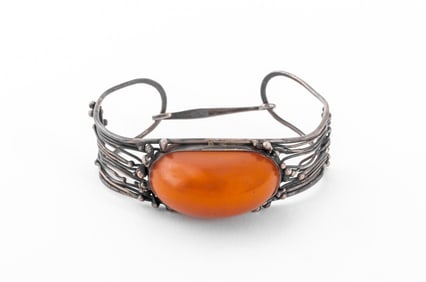 Zaccagni Silver Brutalist Amber Freeform Bangle