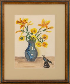 Signed Still Life Scene Gouache on Paper