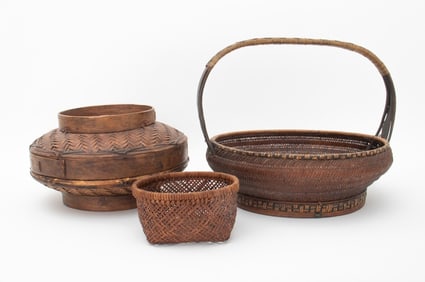 Asian Hand-Woven Rattan Baskets, 3
