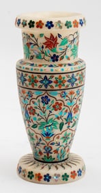 Indian Stone Inlaid Alabaster Vase