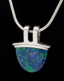 Signed Sterling Azurite Malachite Necklace