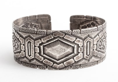 Modern Incised & Hammered Silver Cuff
