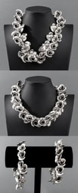 Floral Silver Plate Beaded Jewelry, 4 Pcs.