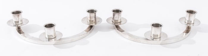 Fisher Modernist Silver Plate Candelabra, Pair
