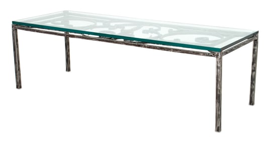 French Glass-Topped Wrought Iron Coffee Table
