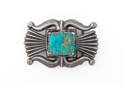 Frances Jones Turquoise Sandcast Silver Buckle
